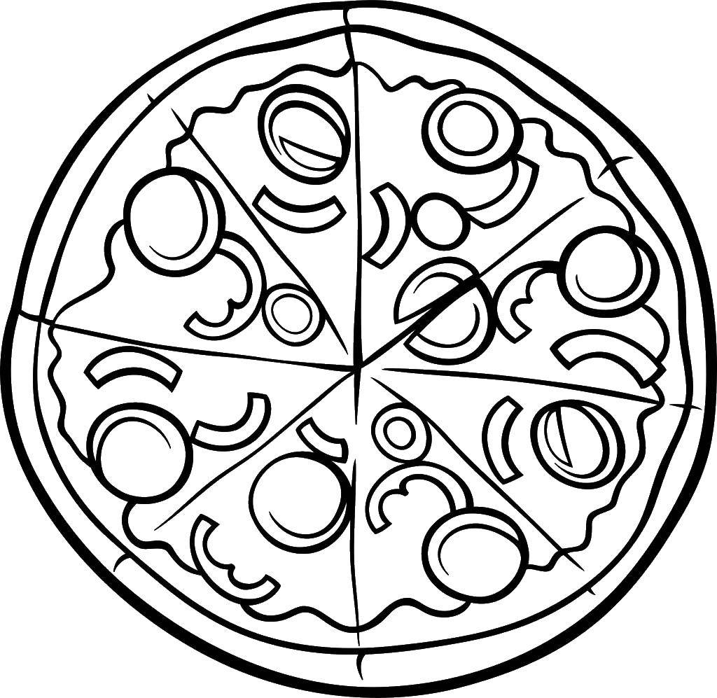Раскраски пицца, Раскраска Разрезанная пицца Еда.