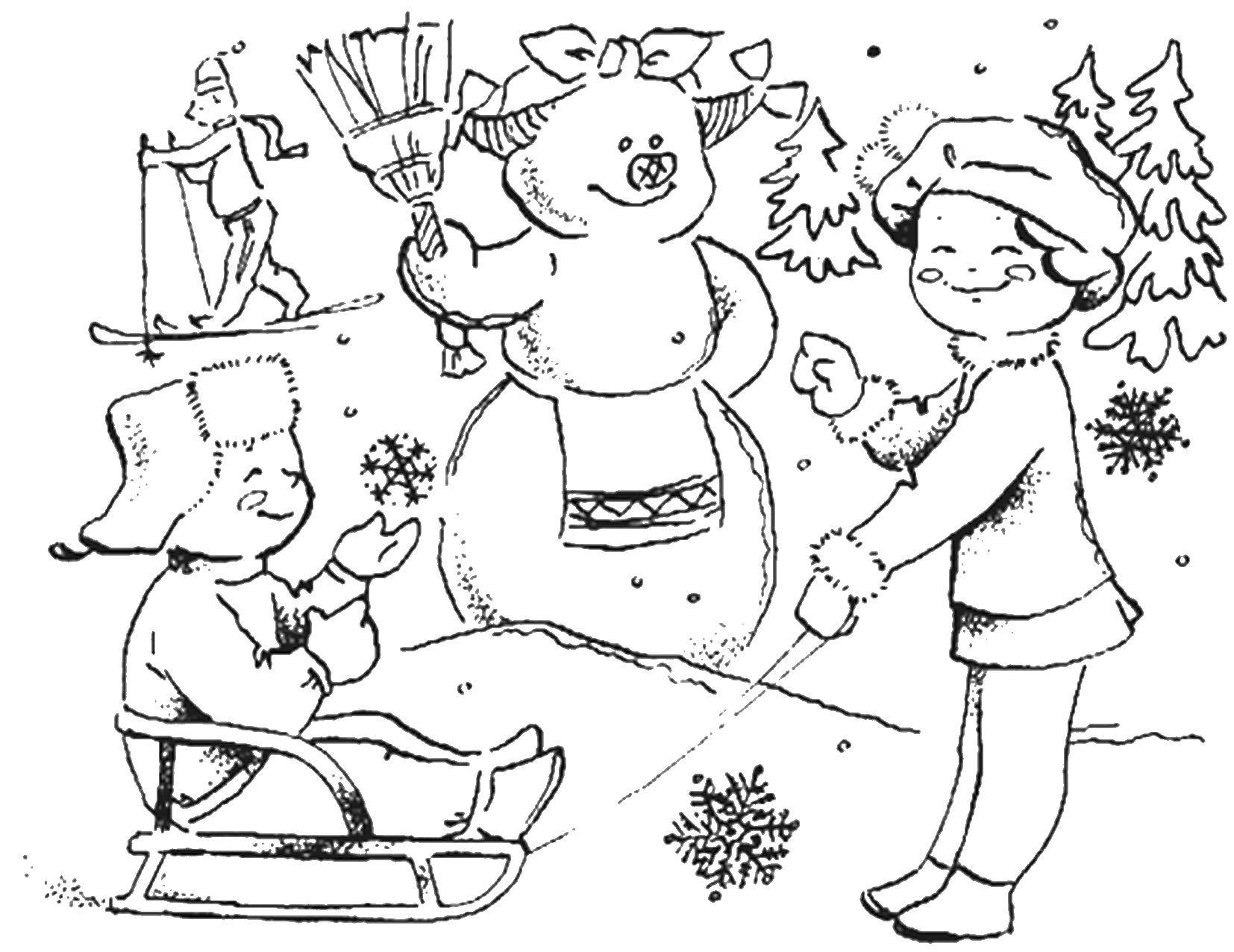 Зимний рисунок для детей раскраска