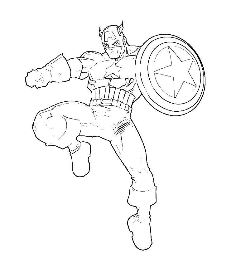 Раскраска - Капитан Америка в действии
