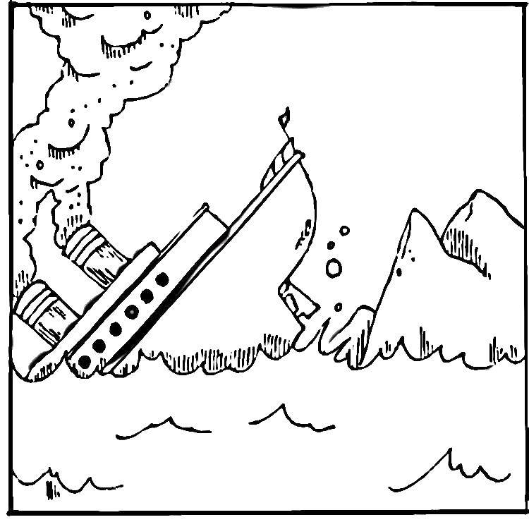 Розмальовки  Титанік і айсберг. Завантажити розмальовку титанік, айсберг, океан.  Роздрукувати ,Титанік,