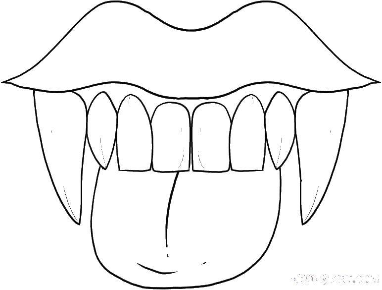 Розмальовки  Зуби з іклами і мова. Завантажити розмальовку вампіри, ікла.  Роздрукувати ,Вампірки,
