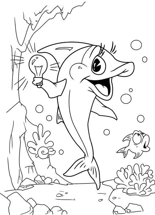 Название: Раскраска Акула с лампочкой. Категория: рыбы. Теги: Подводный мир, акула, лампочка, пузыри.
