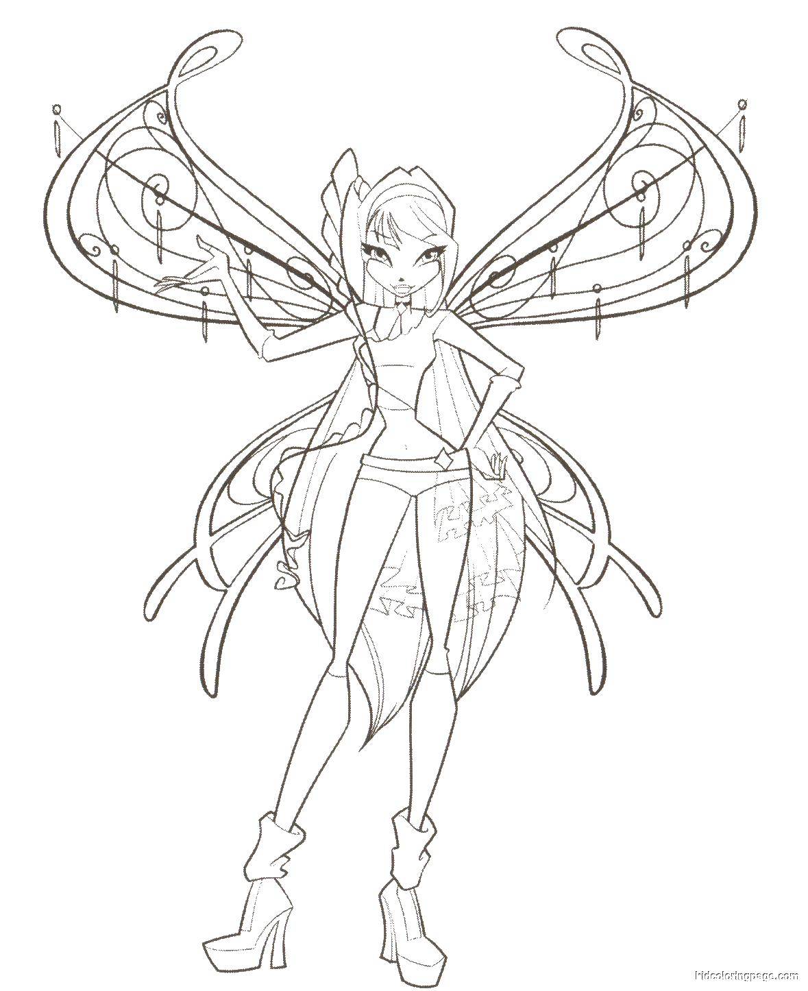 Coloring Bloom fairy. Category Winx club. Tags:  the fairy, bloom, wings.