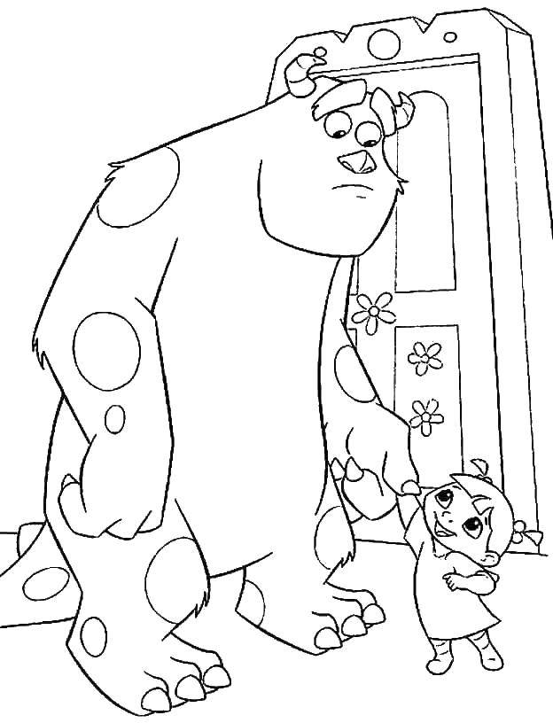 Coloring BU holds Sally. Category coloring monsters Inc. Tags:  Monsters Inc., cartoon.