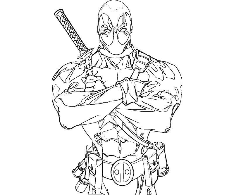 Coloring Deadpool and the sword. Category deadpool. Tags:  deadpool, gun, mask.