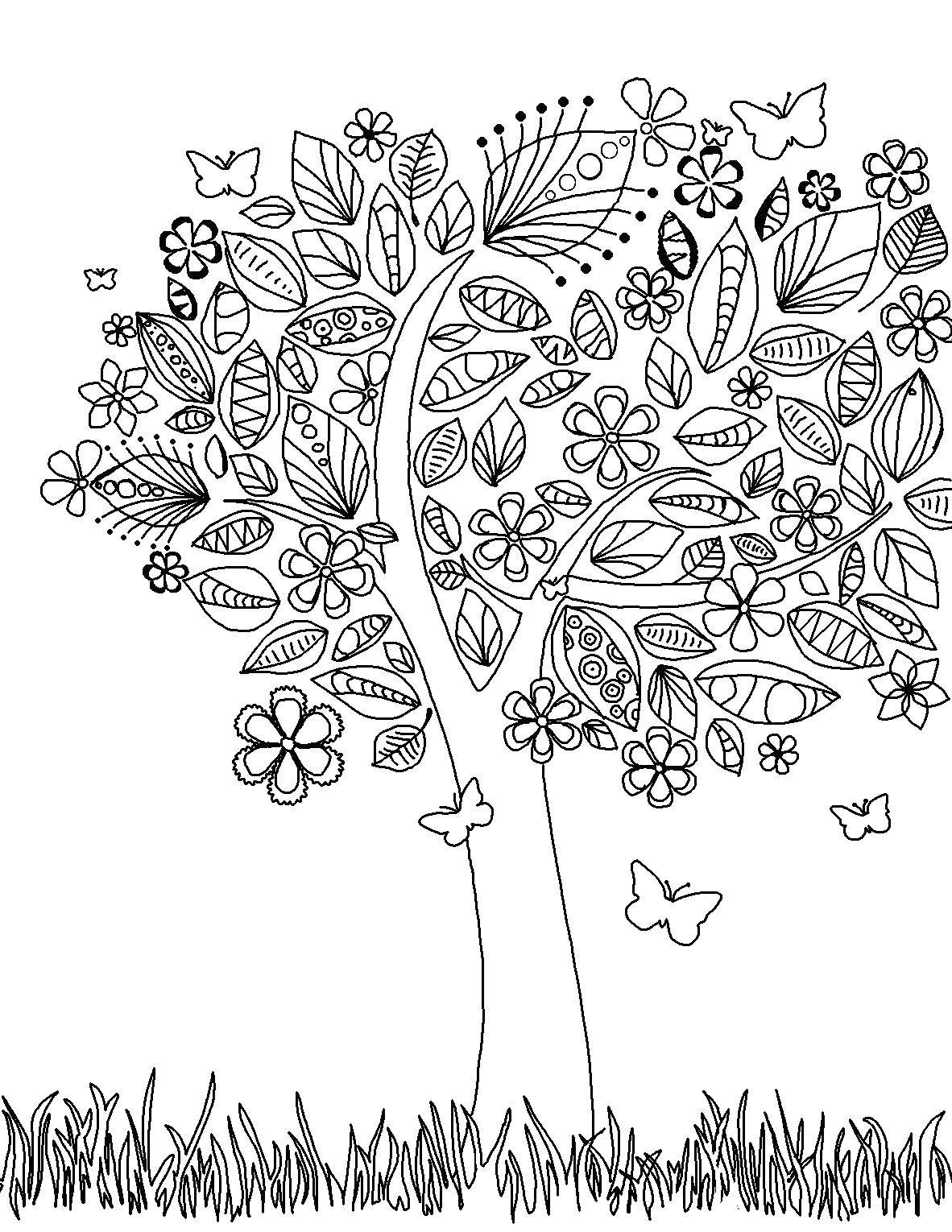 Название: Раскраска Дерево антистесс. Категория: раскраски антистресс. Теги: дерево, бабочки.