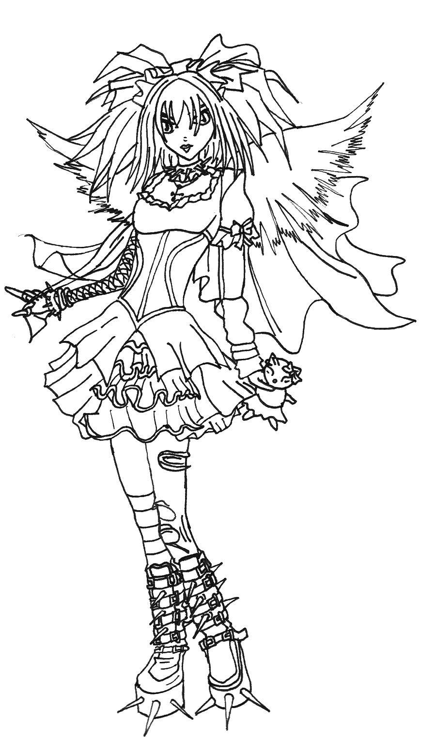 Coloring Cheeky girl with wings. Category girl. Tags:  the girl, spikes, wings.