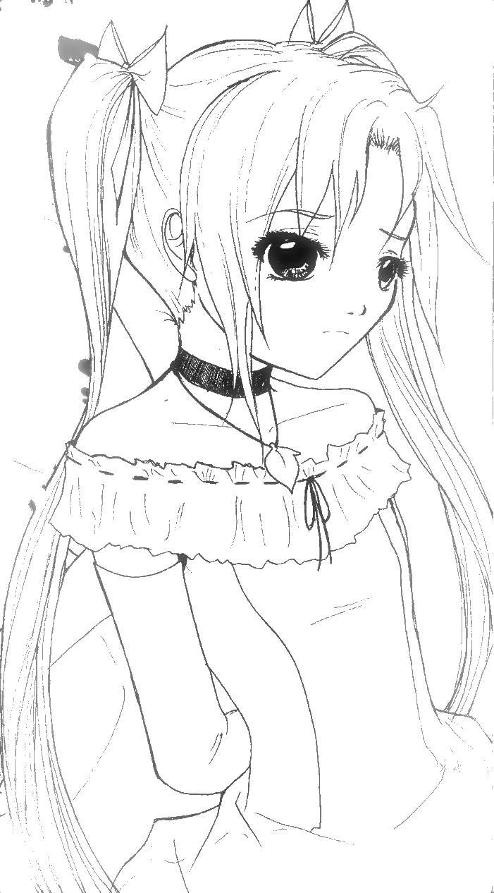 Coloring Anime girl with bows. Category Girl. Tags:  girl anime.