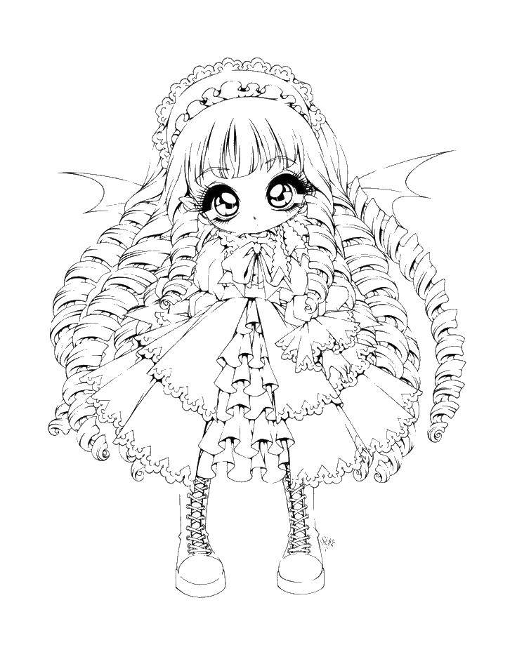 Online coloring pages anime girl, Coloring Anime girl with curly hair anime.