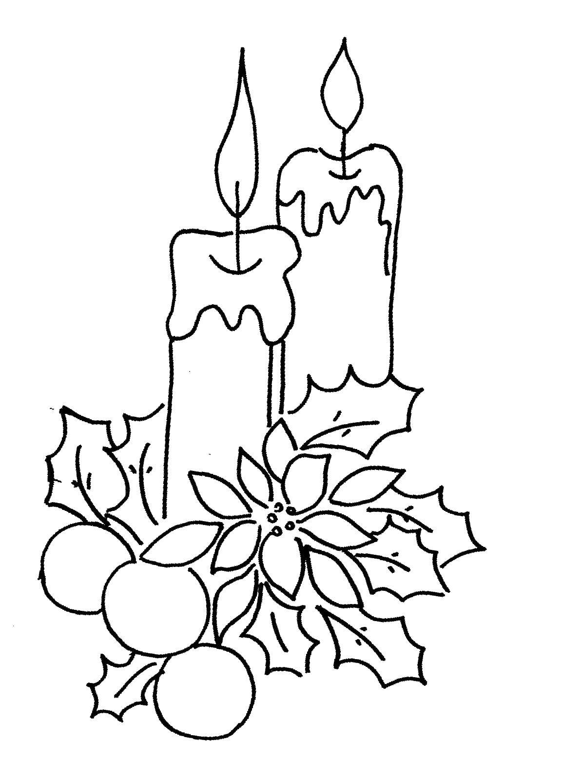 Coloring Two candles. Category Christmas. Tags:  candle, mistletoe.