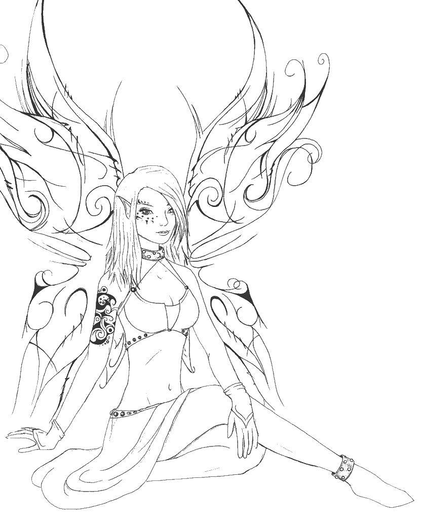 Coloring Fairy with wings. Category fairies. Tags:  fairies, girl, wings.
