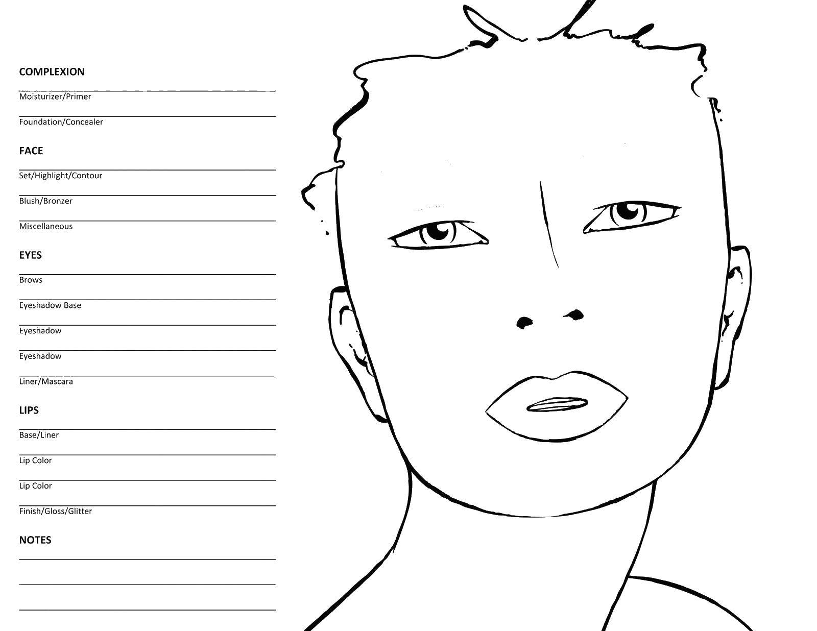Картинка лица для печати. Face Chart для визажистов шаблон Mac. Макет лица. Трафарет лица для макияжа. Макет лица для рисования.