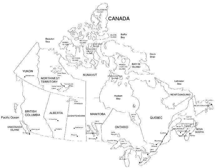 Название: Раскраска Карта канады. Категория: Карты. Теги: карта, Канада, Квебек, .