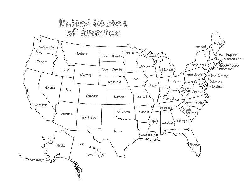 Название: Раскраска Карта соединенных штатов. Категория: Карты. Теги: карта, Америка, США.