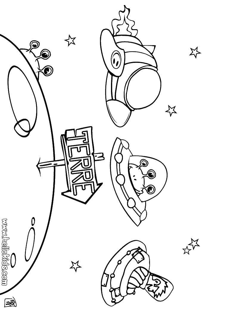 Название: Раскраска Космос летаюший тарелка. Категория: раскраски для маленьких. Теги: летаюшие тарелки, космос.