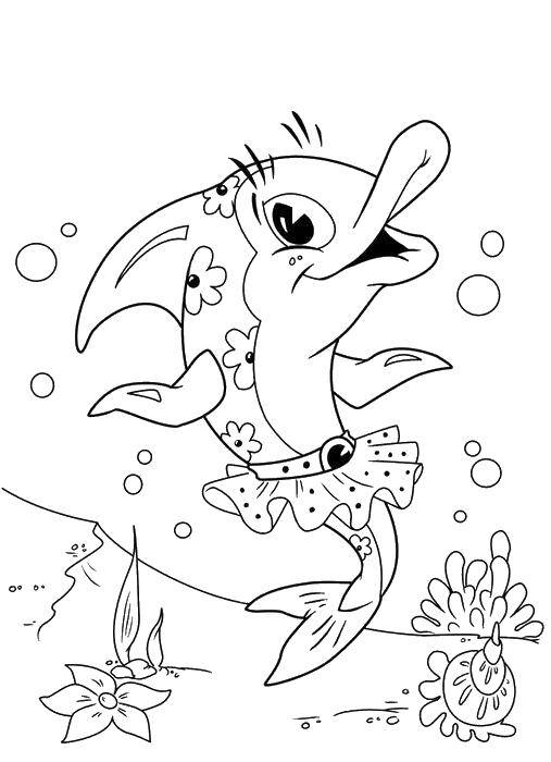 Название: Раскраска Красивая рыбка в платье. Категория: рыбы. Теги: Подводный мир, рыба, платье.