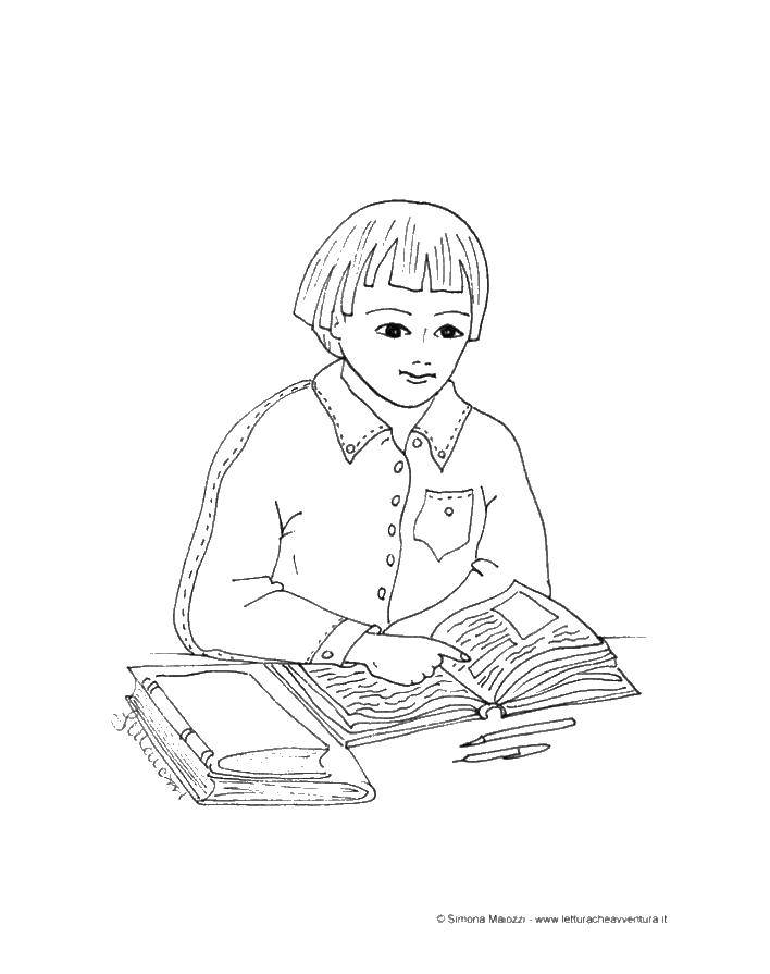 Coloring Boy reading a book. Category book. Tags:  book.