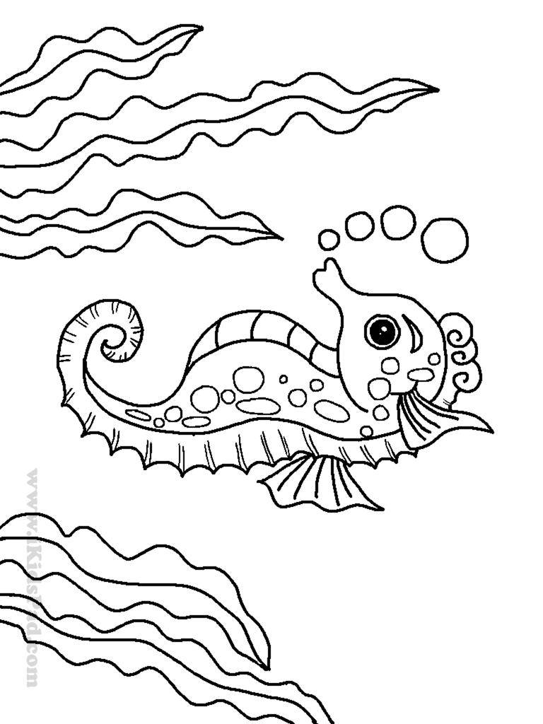 Название: Раскраска Морской конек и водоросли. Категория: Океан. Теги: конек, водоросли, пузыри.