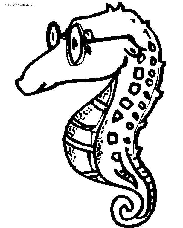 Название: Раскраска Морской конек в очках. Категория: Океан. Теги: морской конек, хвост, очки.