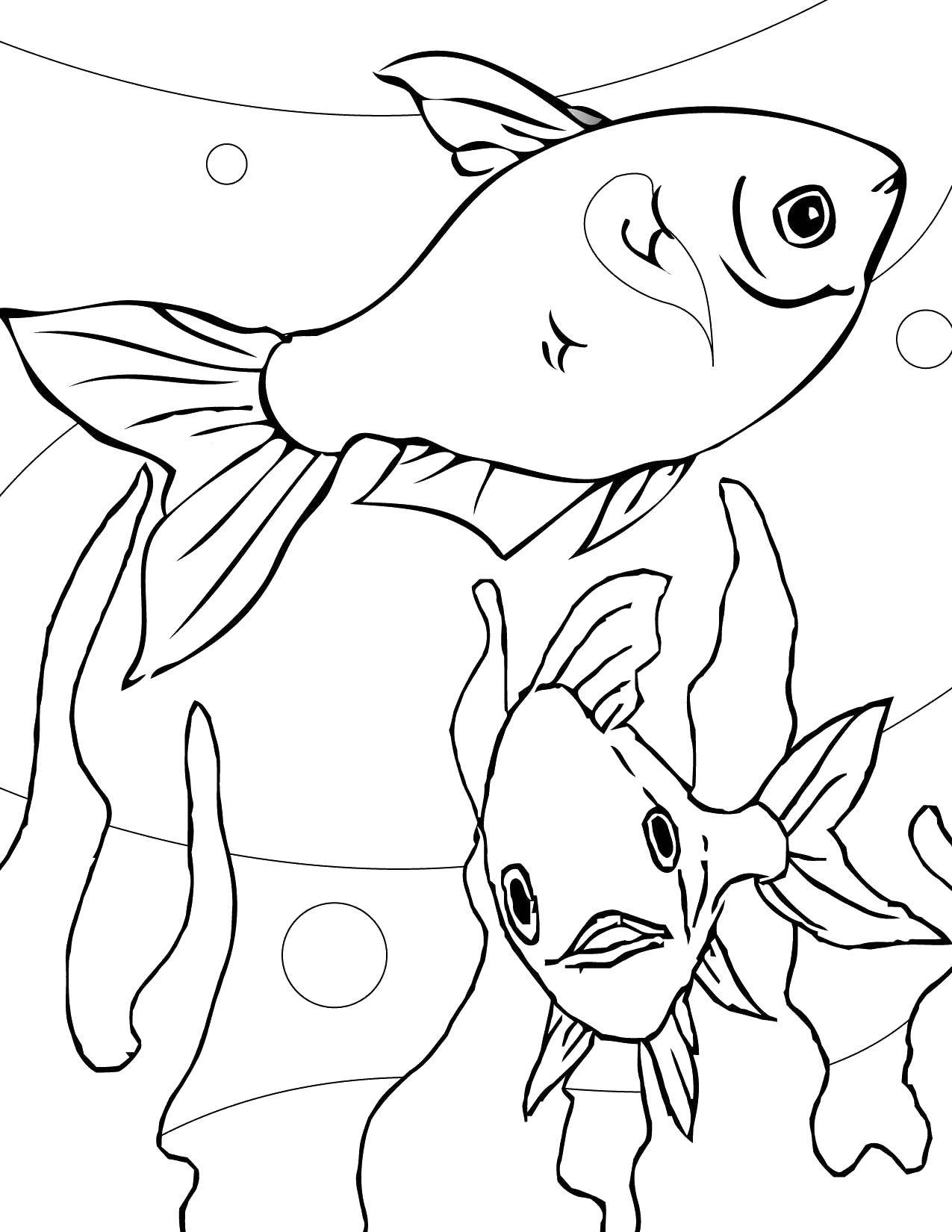 Название: Раскраска Рыбки плавают в аквариуме. Категория: рыбы. Теги: Аквариум, рыба, вода, пузыри.