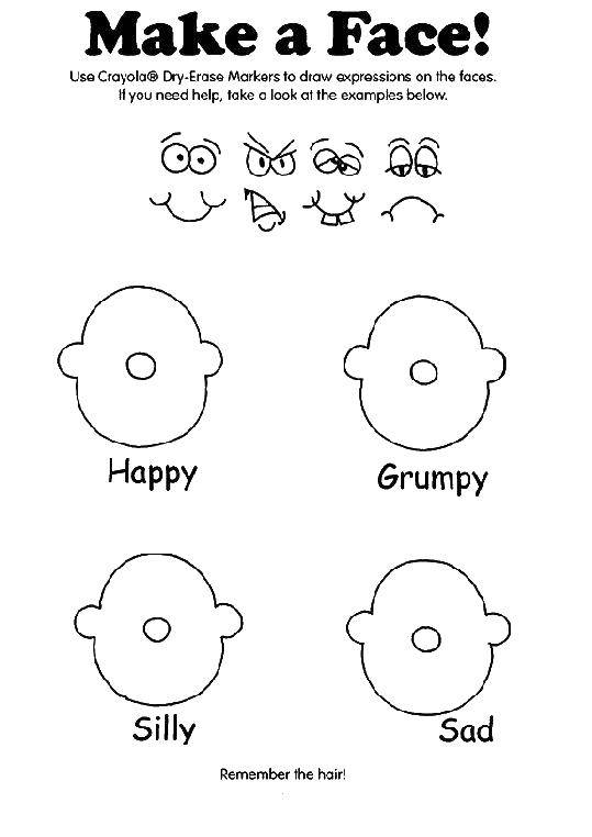 Coloring Make a face!. Category The emotions. Tags:  emotions, faces.