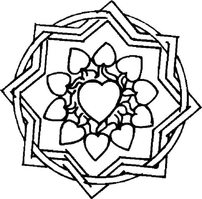 Coloring The hearts in the star. Category With patterns. Tags:  Patterns, flower.