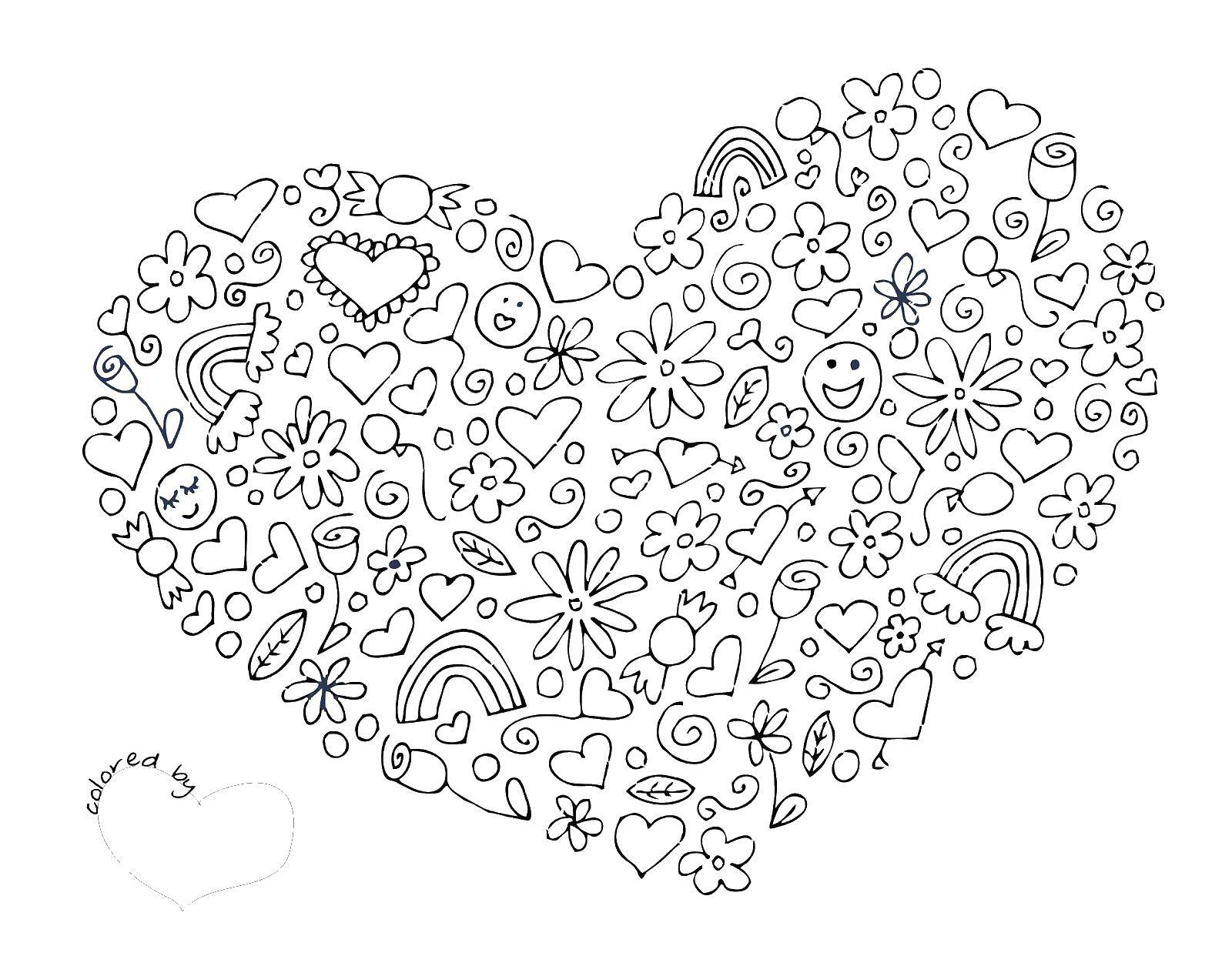 Coloring The heart of the drawings.. Category With patterns. Tags:  heart, patterns.