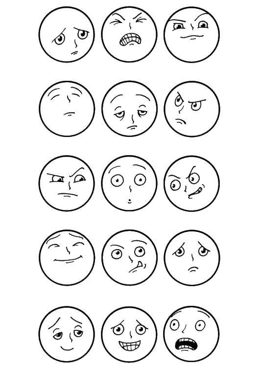 Coloring Smiles with different emotions. Category The emotions. Tags:  emotions, emoticons, smilies.