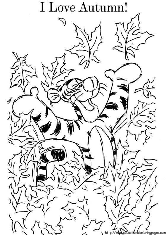 Название: Раскраска Тигра и листья. Категория: Осень. Теги: тигра, листья, осень.
