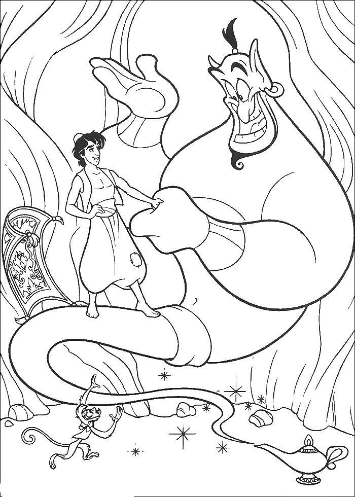 Coloring Aladdin and Genie first acquaintance. Category Disney cartoons. Tags:  Aladdin , Jean.