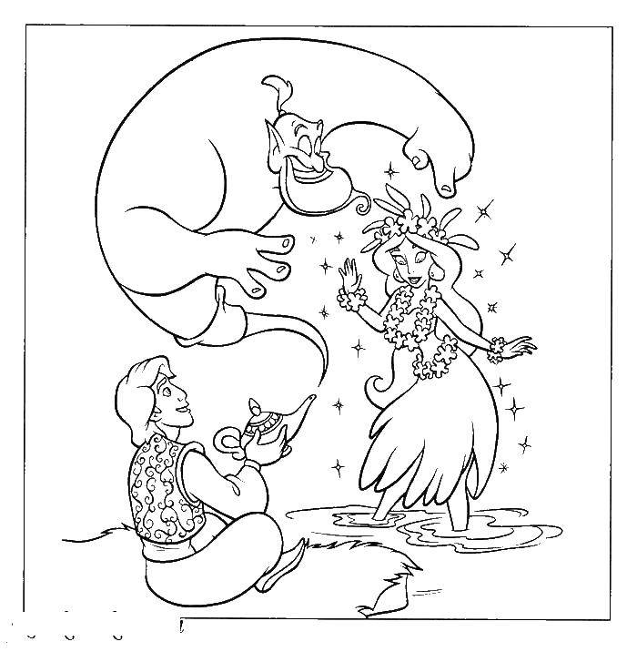 Coloring Aladdin and Genie with lamp. Category Disney cartoons. Tags:  Disney cartoons, Aladdin, Jasmine.