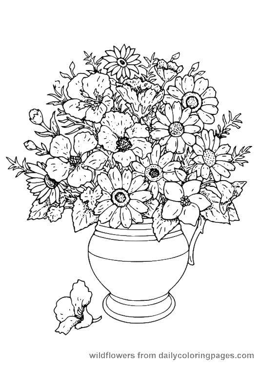 Coloring A bouquet of beautiful flowers in a vase. Category flowers. Tags:  flowers, vase.