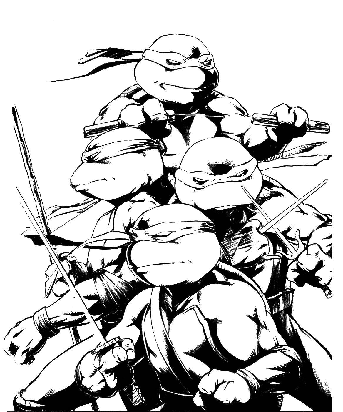 Coloring Teenage mutant ninja turtles fighting. Category ninja . Tags:  ninja cartoons.
