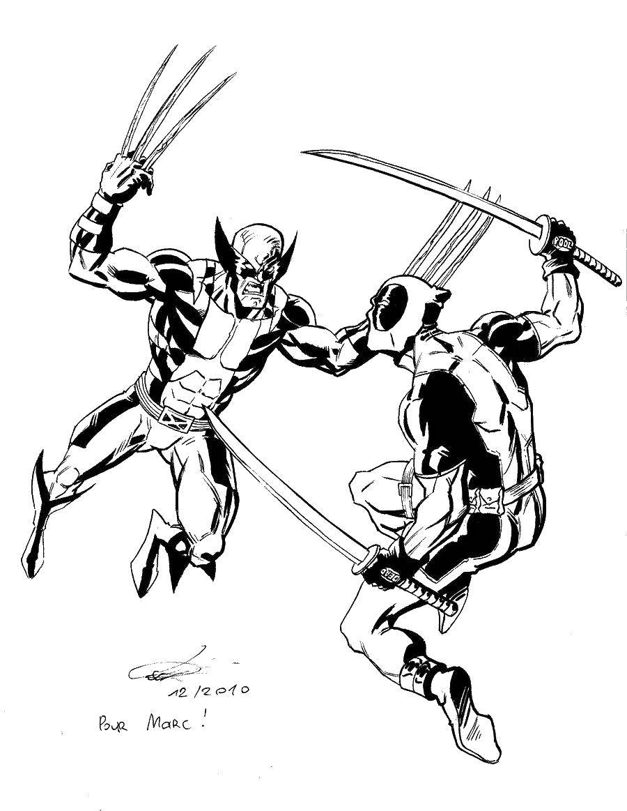 Coloring Deadpool vs Domino. Category superheroes. Tags:  deadpool, Domino.