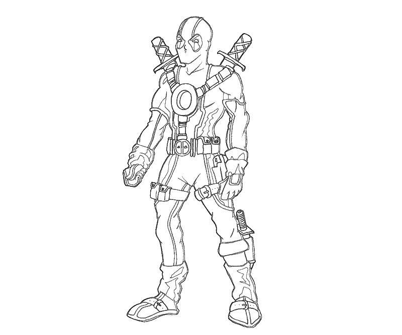 Coloring Deadpool with swords. Category deadpool. Tags:  deadpool, gun, mask.