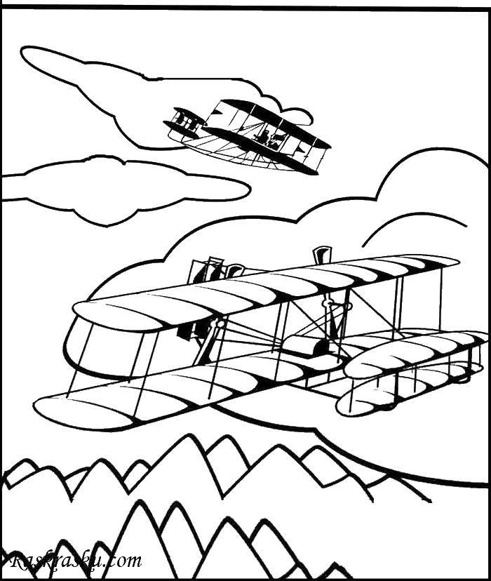 Coloring Two aircraft in flight. Category the planes. Tags:  aircraft, flight, sky.