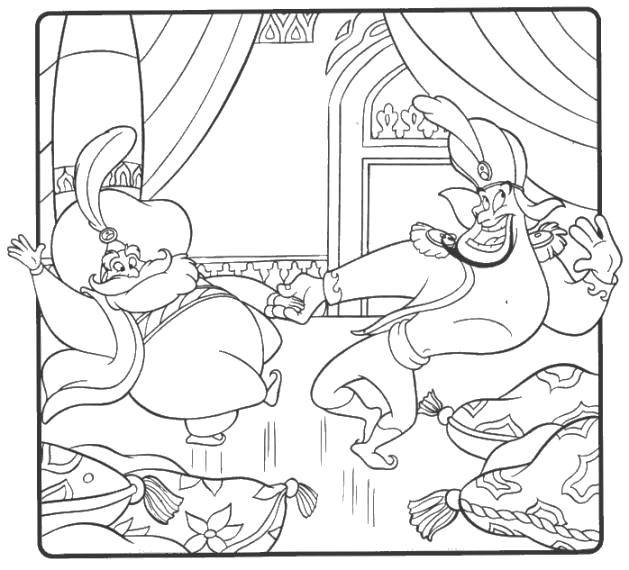 Coloring Gin and Sultan. Category the carpet plane. Tags:  Disney, Aladdin, Jasmine, Genie.