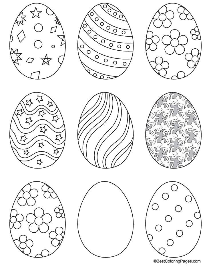 Название: Раскраска Каждое яйцо с разным узором. Категория: Узоры для раскрашивания яиц. Теги: Пасха, яйца, узоры.