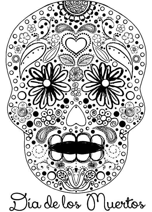 Название: Раскраска Красиво украшенный узорчиками череп. Категория: Череп. Теги: череп, узоры, цветочки.