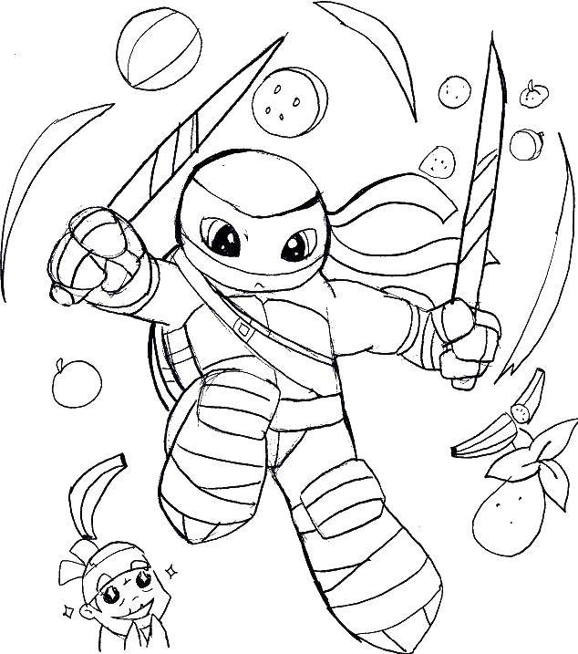 Coloring Leonardo fruit ninja. Category ninja . Tags:  Ninja , warrior.