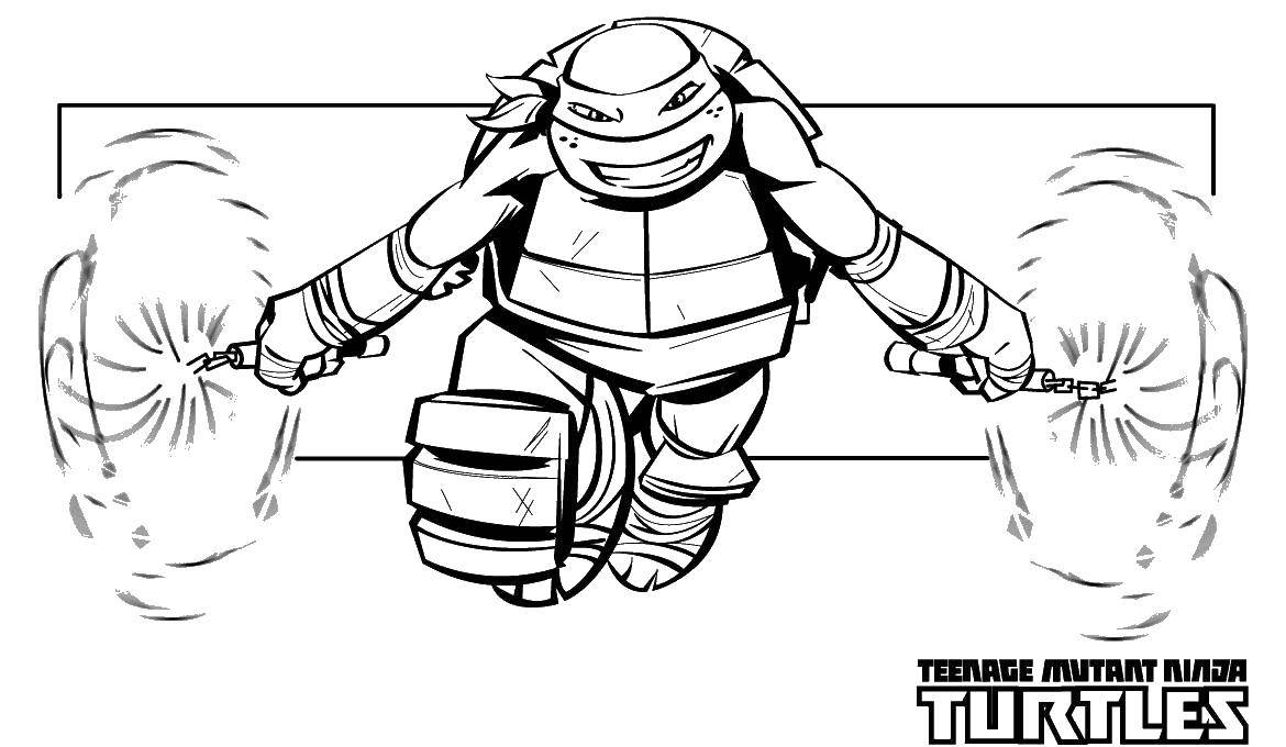 Coloring Michelangelo with his nunchucks. Category ninja . Tags:  Comics, Teenage Mutant Ninja Turtles.