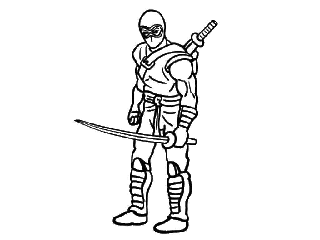 Coloring A ninja holding a sword. Category ninja . Tags:  ninja , warrior, sword.