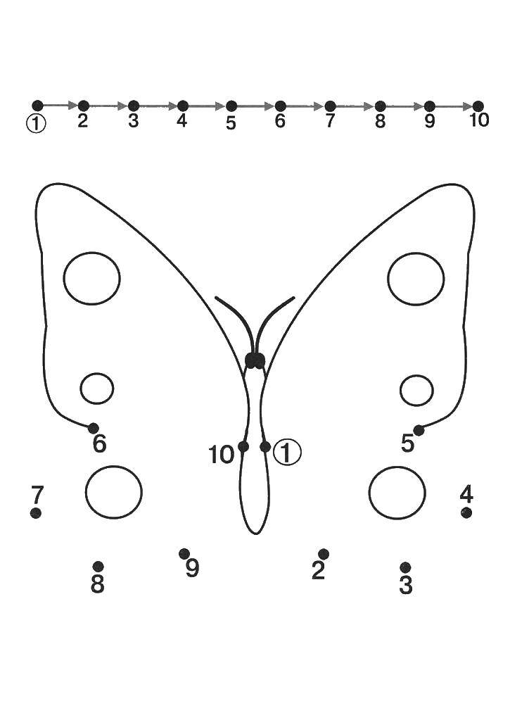Coloring Circle through points a butterfly. Category coloring. Tags:  circle dots, butterfly.