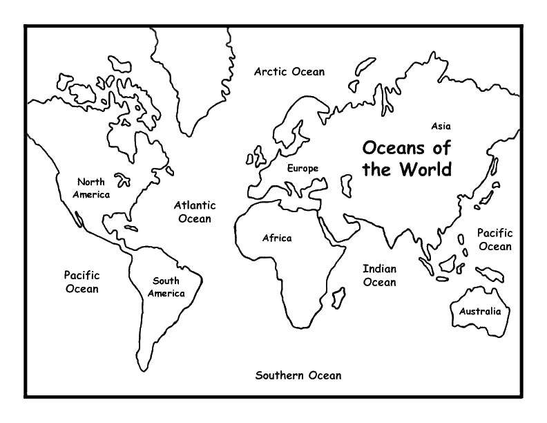 Coloring The oceans of the world. Category Maps. Tags:  Map, world.