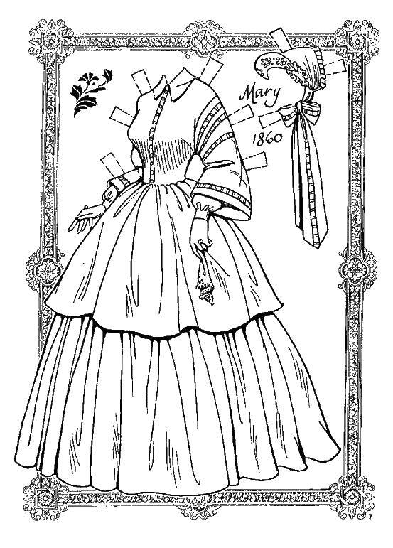 Название: Раскраска Платье 1860 года. Категория: раскраски. Теги: платье, одежда.