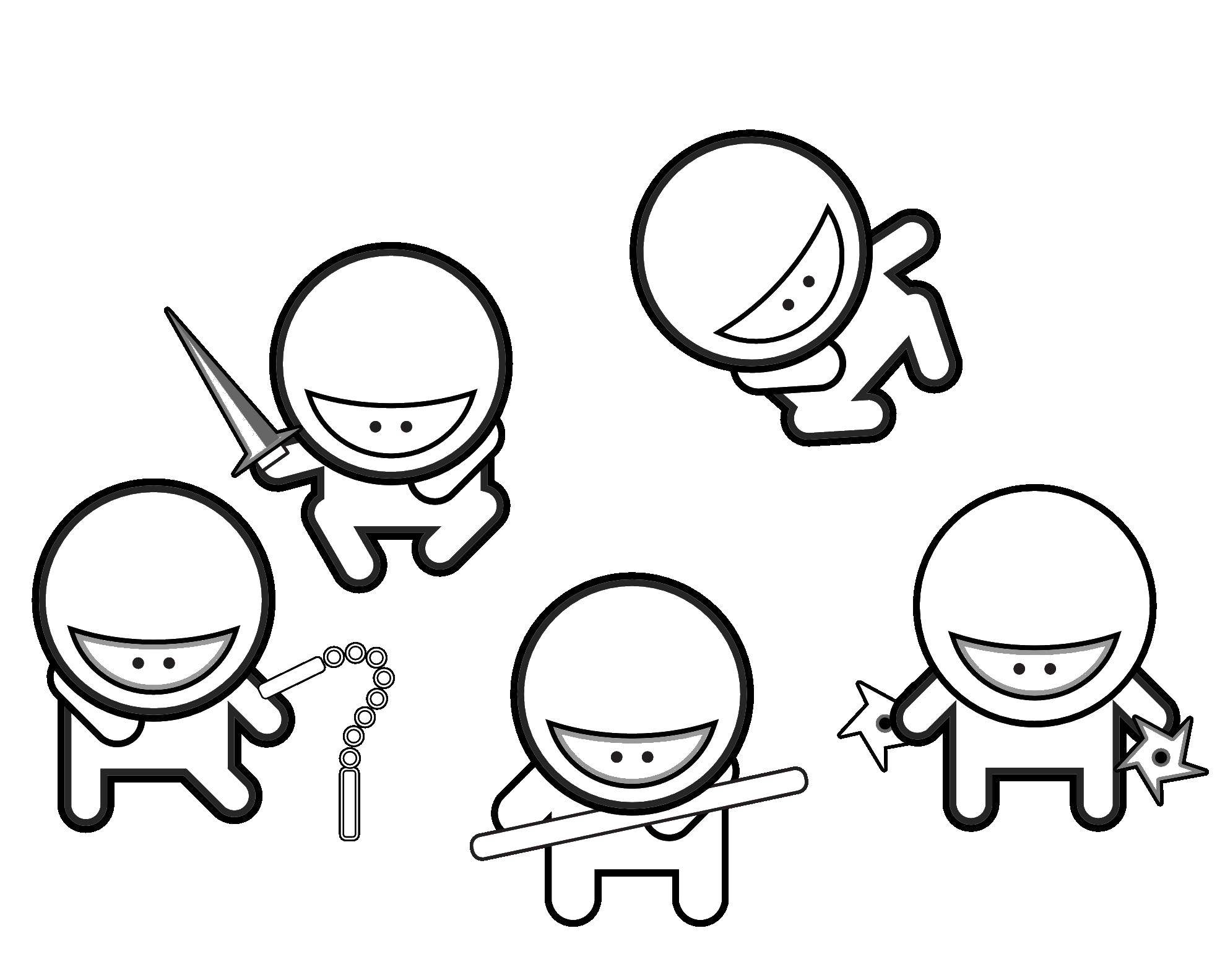 Coloring Five ninja. Category ninja . Tags:  ninja weapons.