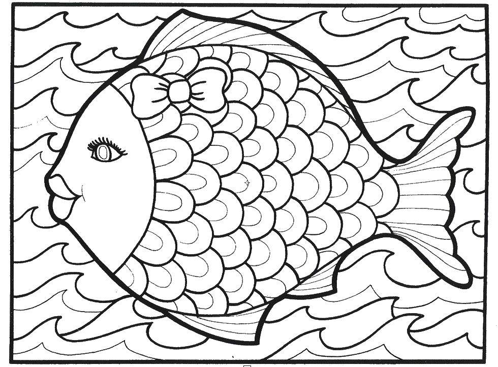 Название: Раскраска Рыбка с бантиком. Категория: рыбы. Теги: рыбы, чешуя, бантик.