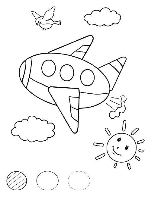 Название: Раскраска Самолетик в небе. Категория: самолеты. Теги: небо, самолеты, солнышко.