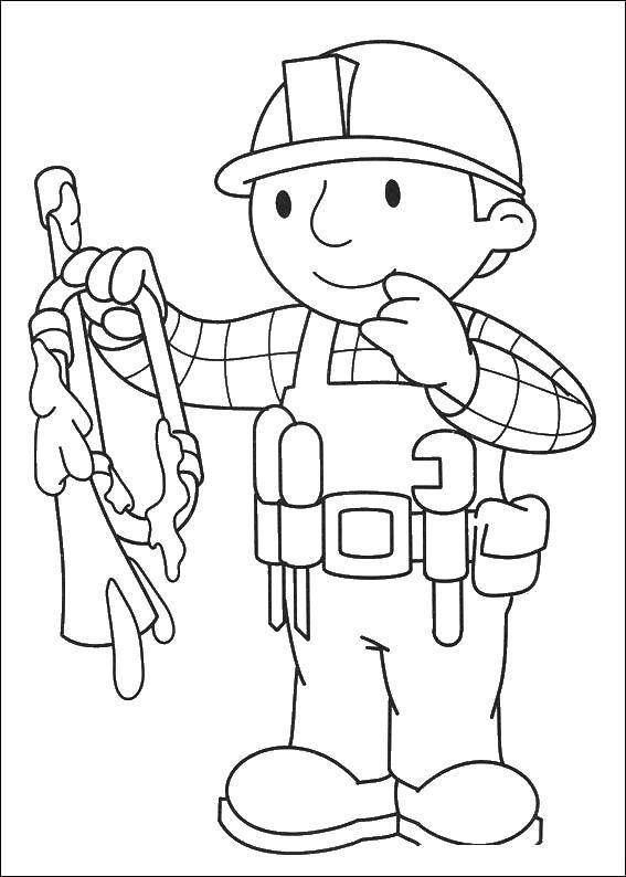 Coloring Plumber and labour. Category Bob the Builder. Tags:  Builder, plumber, pipe.