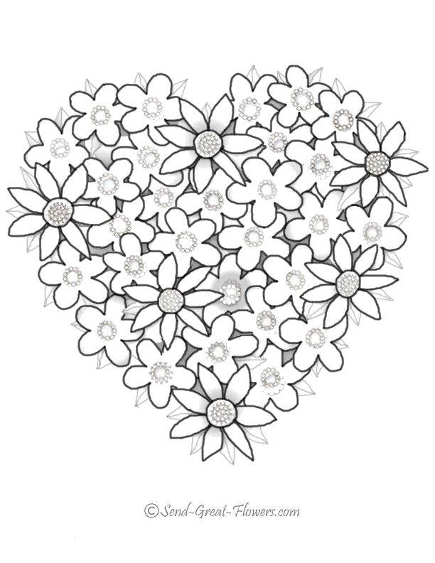Название: Раскраска Сердце и цветочков. Категория: цветы. Теги: цветы, сердечко, сирень.